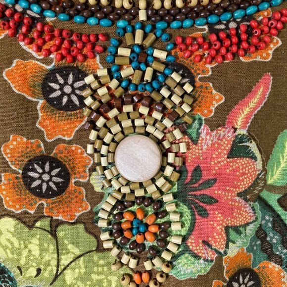 Womens Vintage Signature by Robbie Bee Dress Sleeveless Linen Blend Beaded Flora - Picture 4 of 7